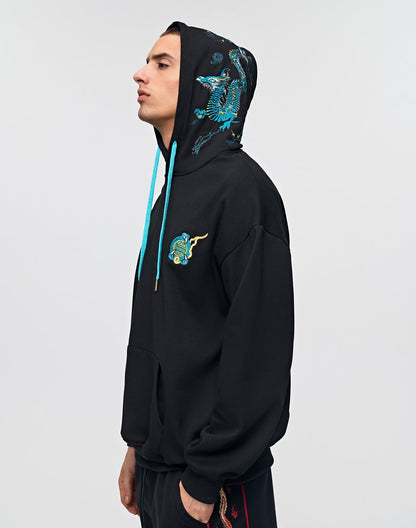 Blue Dragon Embroidery Hoodie