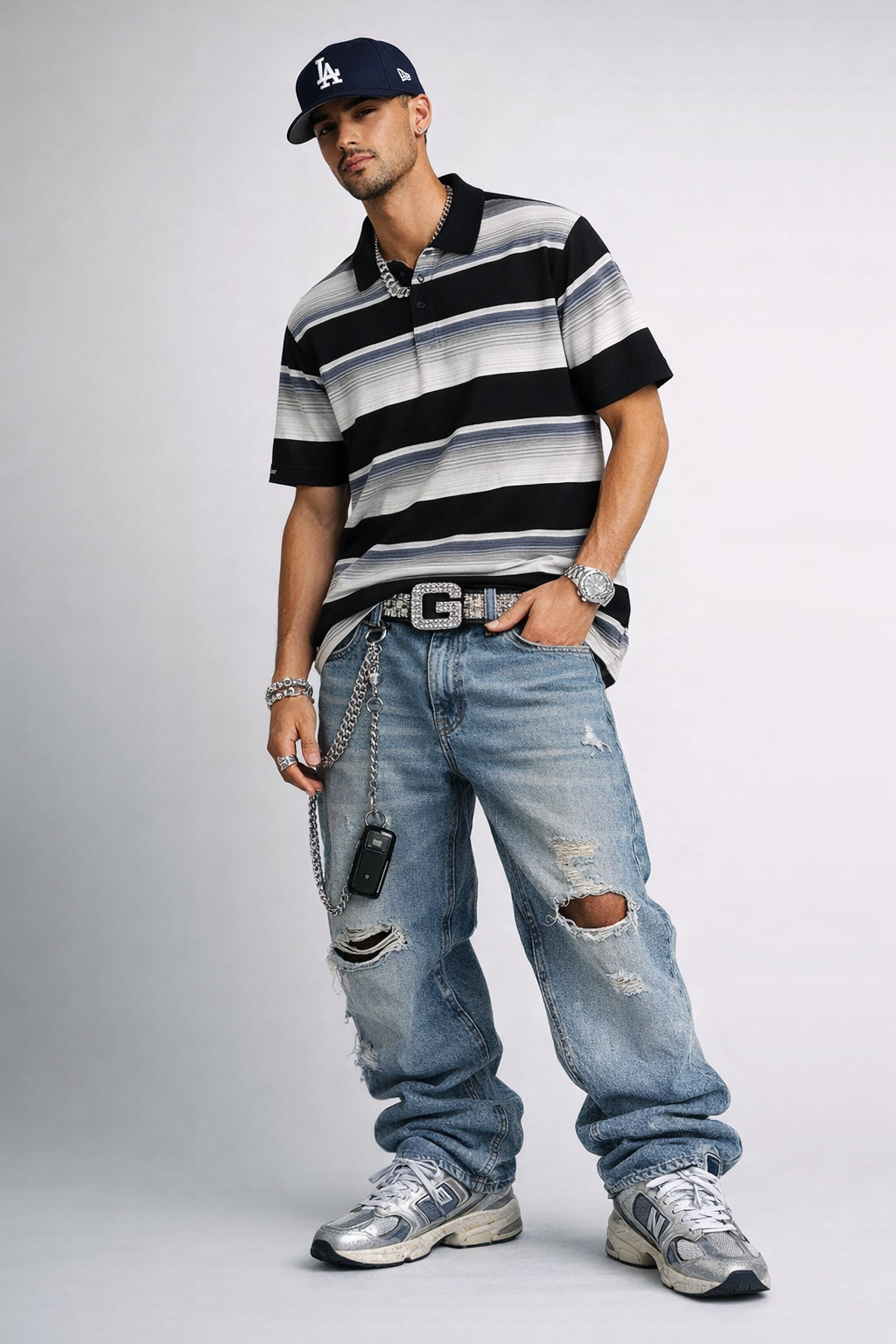 Old School Striped Pique Polo Shirt