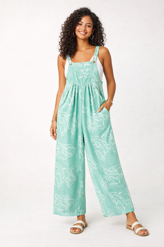 Abstract Bib Wide Leg Overall Jumpsuit