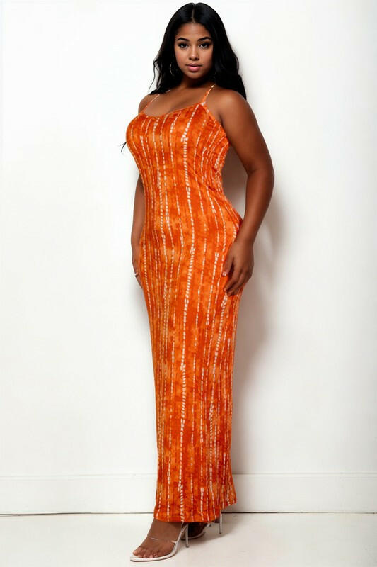 Tie Dye Printed Cami Bodycon Maxi Dress.