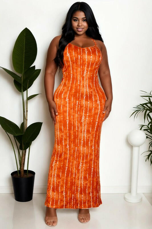 Tie Dye Printed Cami Bodycon Maxi Dress.