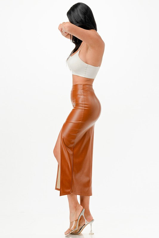 Long Leather Pencil Skirt