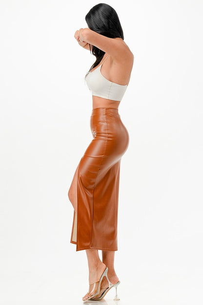 Long Leather Pencil Skirt