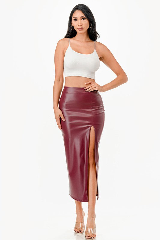 Long Leather Pencil Skirt