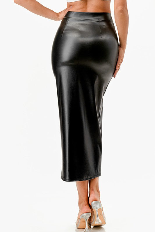 Long Leather Pencil Skirt