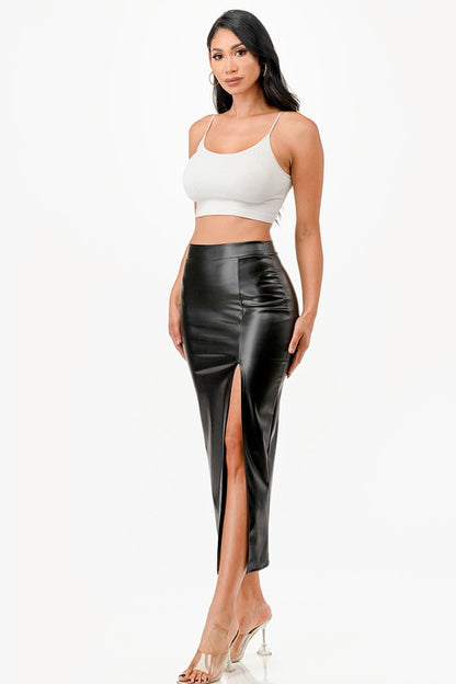 Long Leather Pencil Skirt