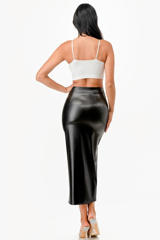 Long Leather Pencil Skirt