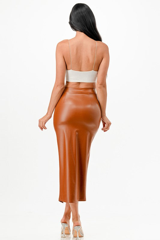 Long Leather Pencil Skirt