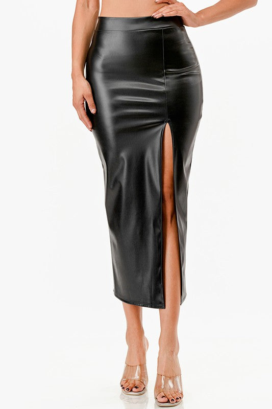 Long Leather Pencil Skirt