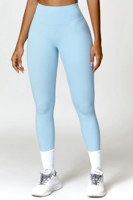 Solid high-waisted hip-lifting athletic leggings