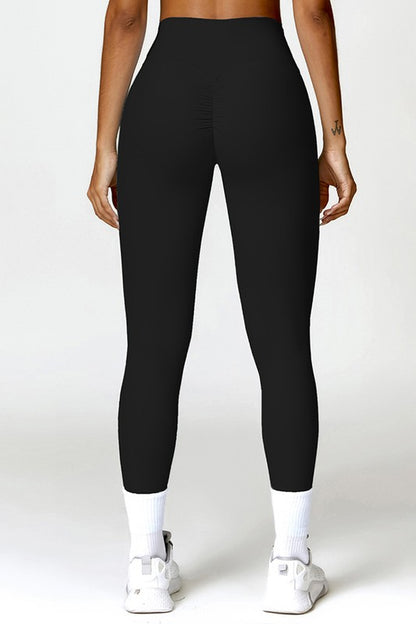 Solid high-waisted hip-lifting athletic leggings