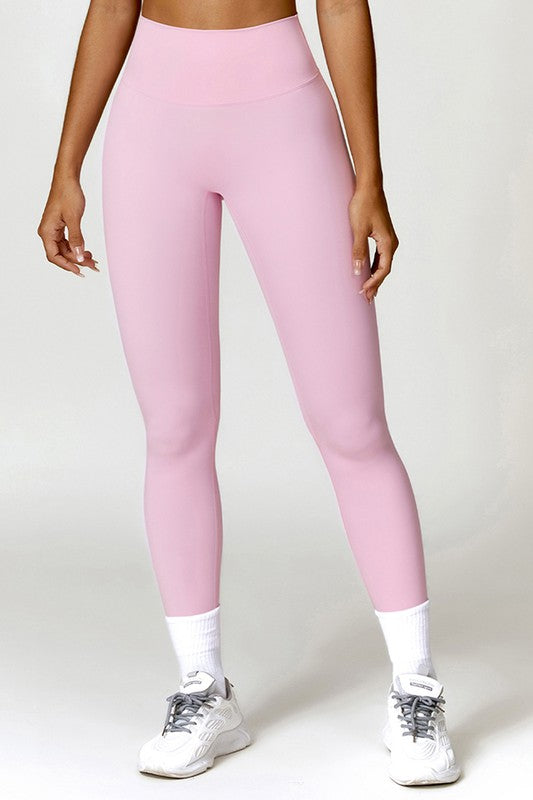 Solid high-waisted hip-lifting athletic leggings