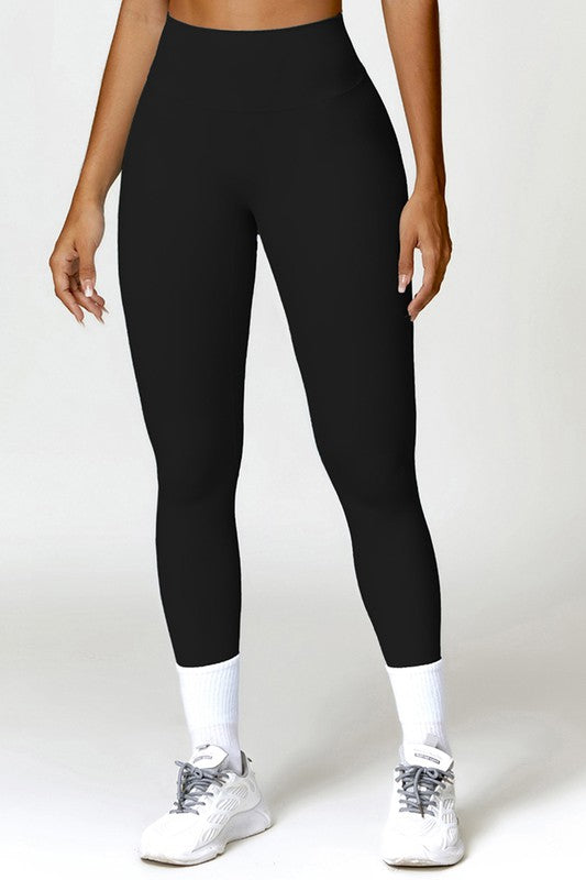 Solid high-waisted hip-lifting athletic leggings