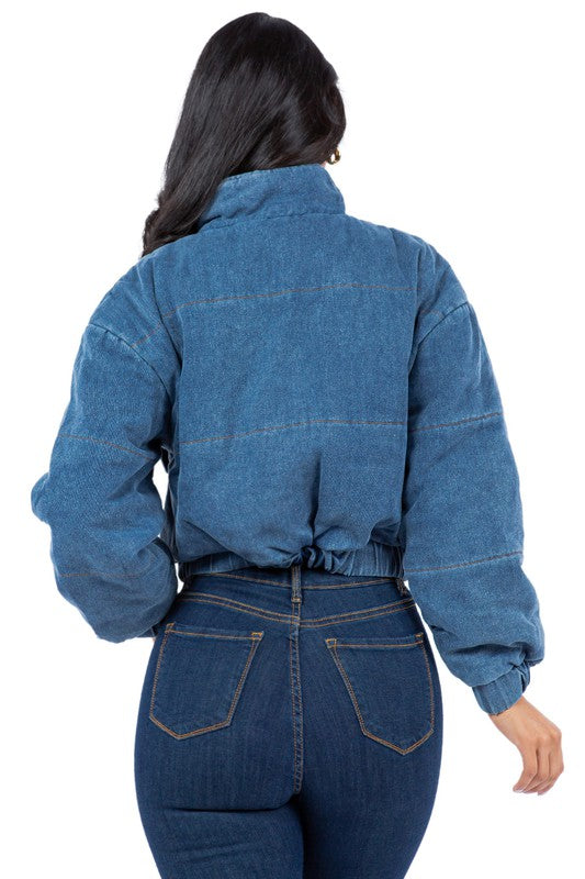 Denim Cargo Puff Jacket