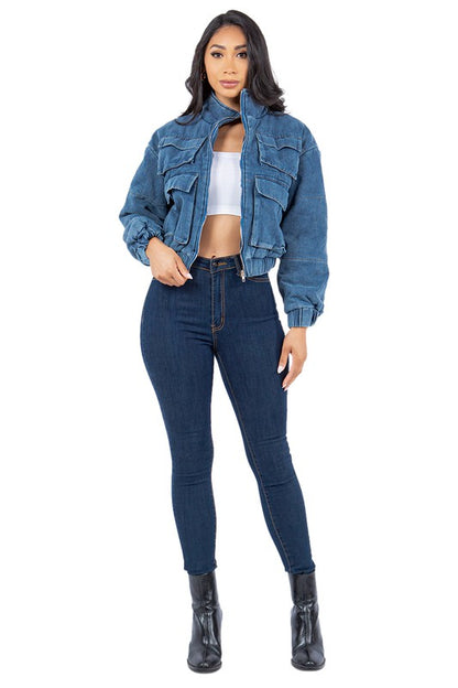 Denim Cargo Puff Jacket