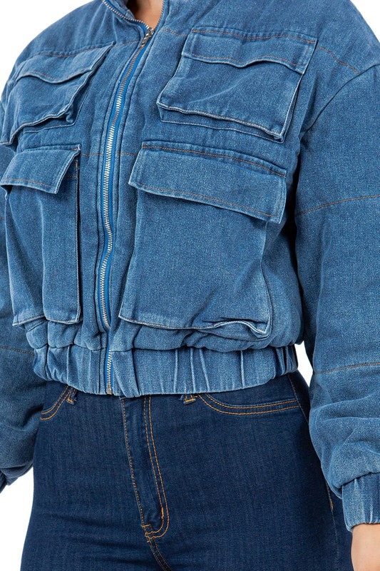 Denim Cargo Puff Jacket