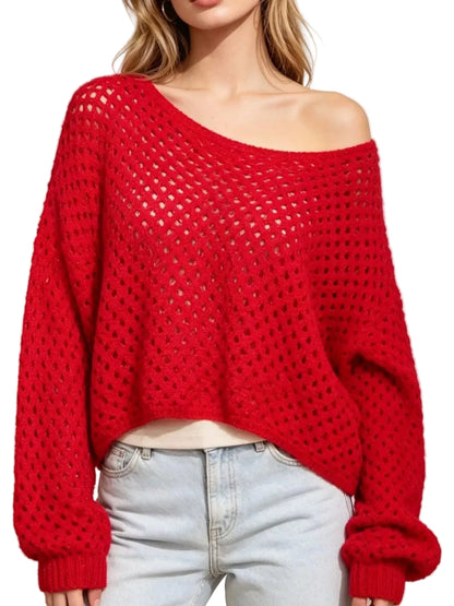 Hollow Out Boat Neck Knit Cover Up