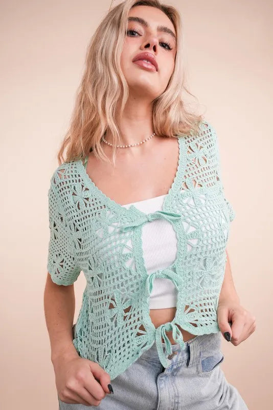 Front Tie Crochet Crop Top.