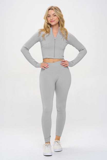 Seamless Ribbed Tracksuit Zip-up Two-Piece Set