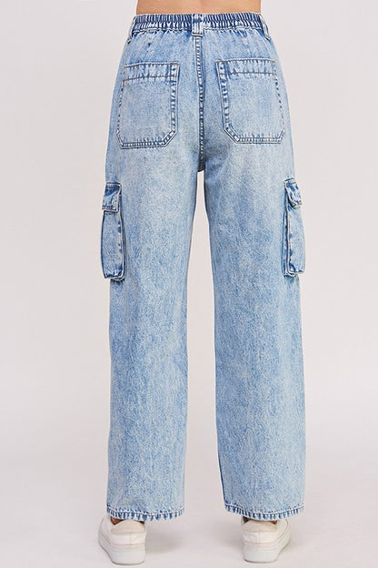 High Waisted Baggy Denim Cargo Ankle Length Denim