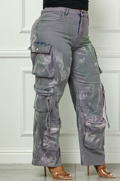 Time to Shine Grey Acid Wash High Waisted Cargo Pants