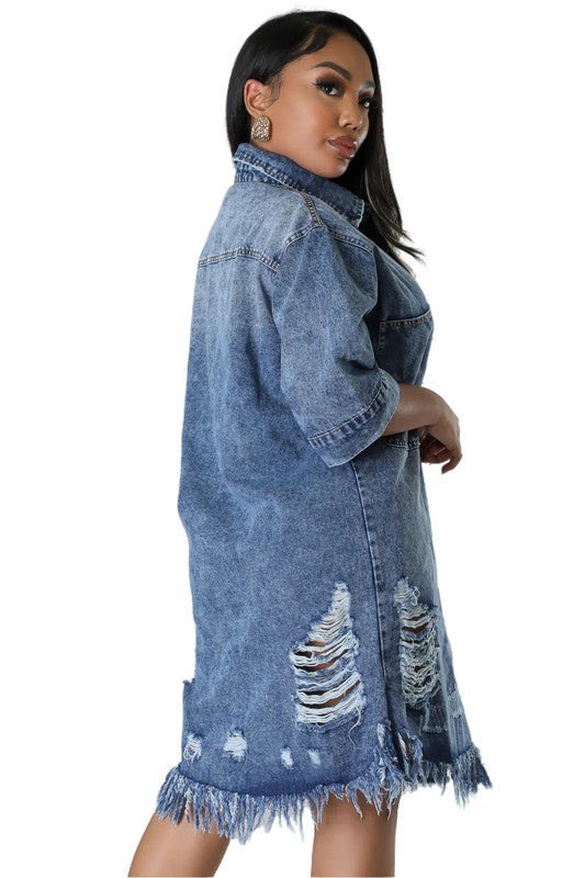 Tassle Denim Button Down Dress