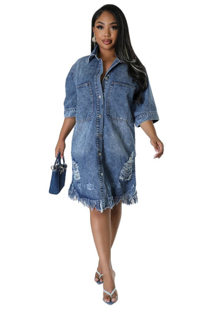 Tassle Denim Button Down Dress