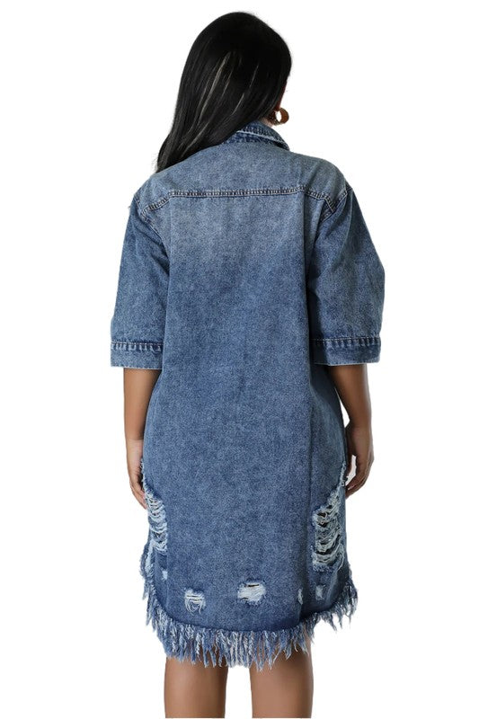 Tassle Denim Button Down Dress