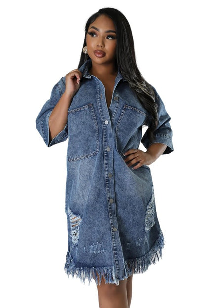 Tassle Denim Button Down Dress