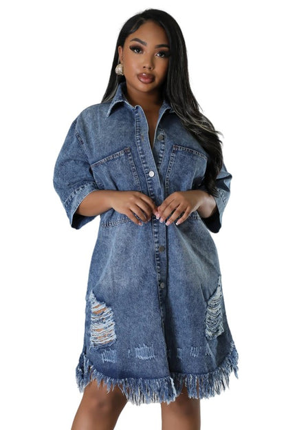 Tassle Denim Button Down Dress