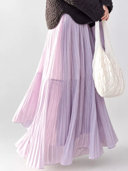 High-waisted tiered pleated maxi skirt