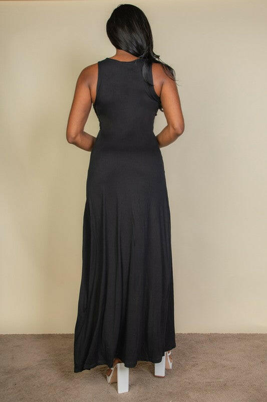 Plunge Neck Thigh Split Dress.