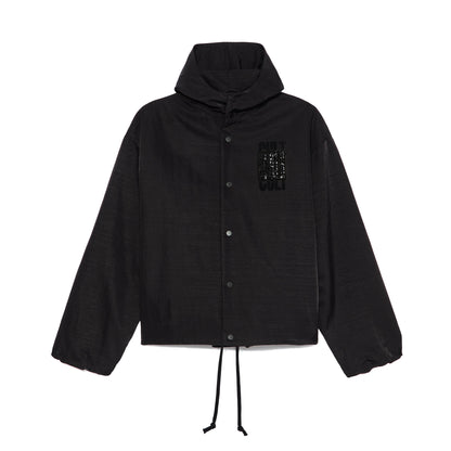 Oversized Coaches Jacket in Black Nylon