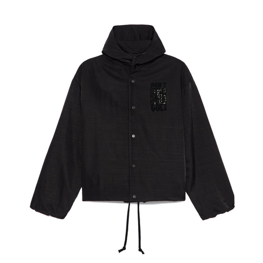 Oversized Coaches Jacket in Black Nylon