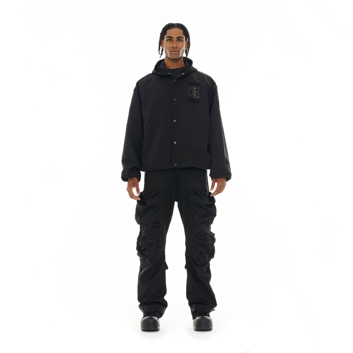 Oversized Coaches Jacket in Black Nylon