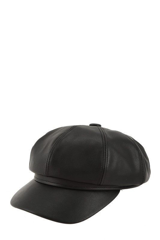 Vintage Faux Leather Solid Beret Cap