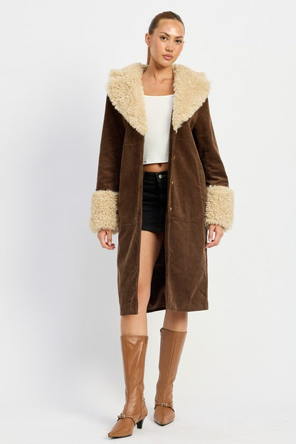 Faux Fur Mid Trench Coat