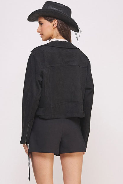 Belted Suede Moto Style Jacket