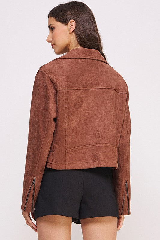 Belted Suede Moto Style Jacket