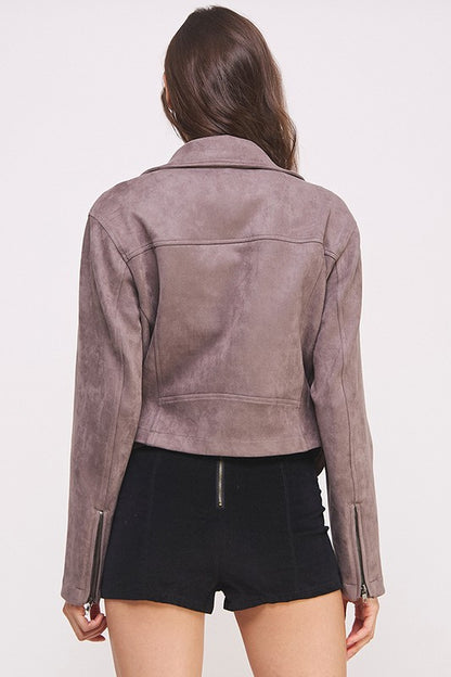 Belted Suede Moto Style Jacket