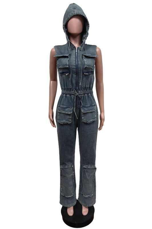 Denim Cargo Jumpsuit