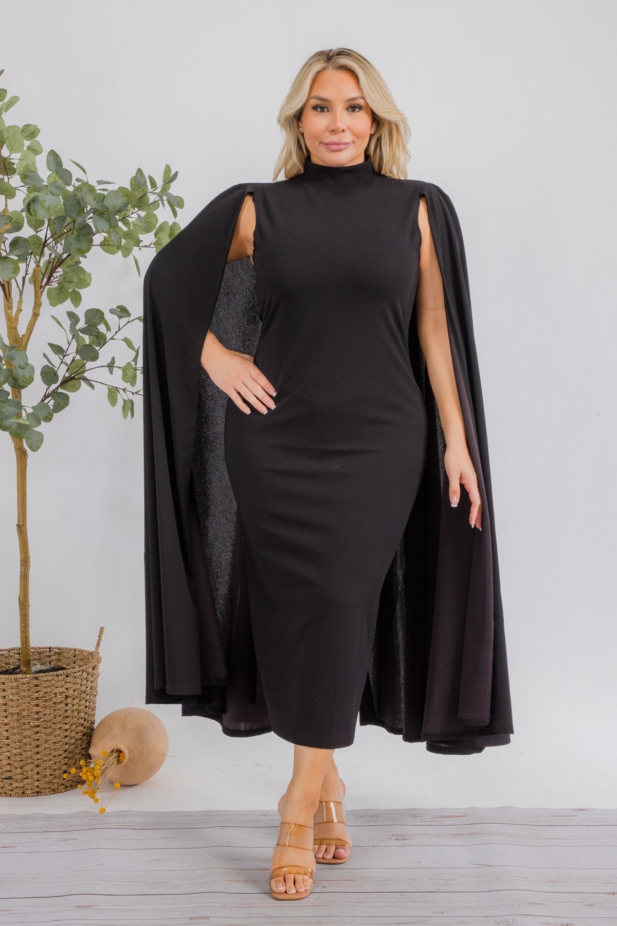 The Stella Cape  Midi Dress | Black