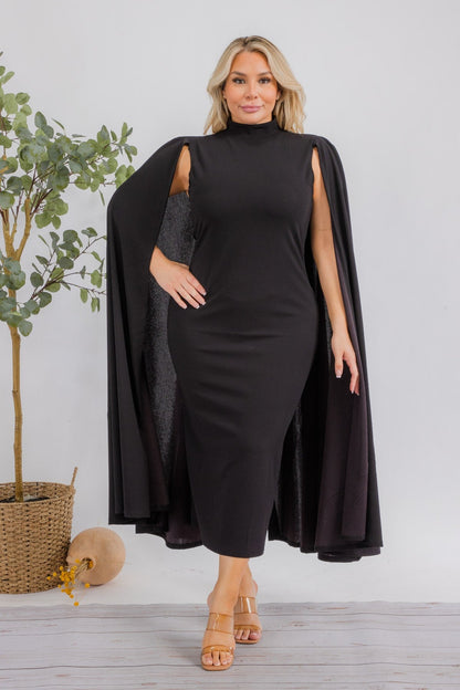 The Stella Cape  Midi Dress | Black