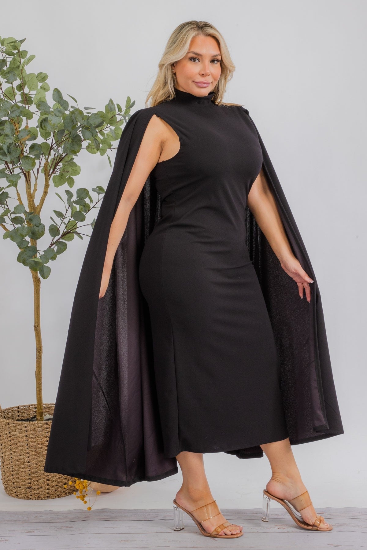 The Stella Cape  Midi Dress | Black