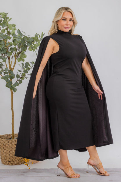 The Stella Cape  Midi Dress | Black