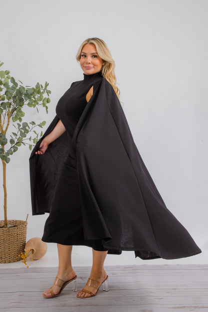 The Stella Cape  Midi Dress | Black