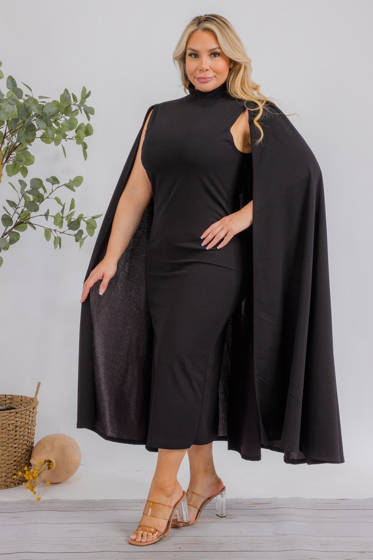 The Stella Cape  Midi Dress | Black