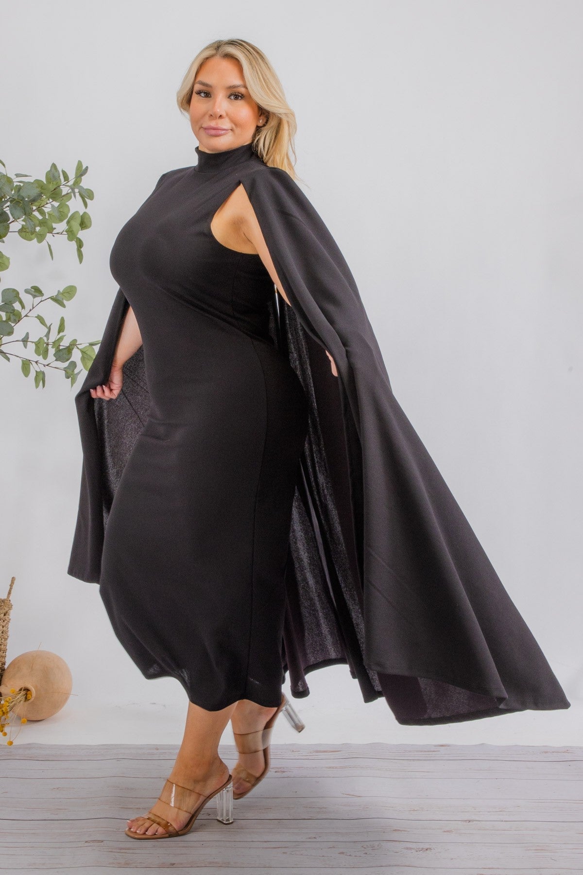 The Stella Cape  Midi Dress | Black