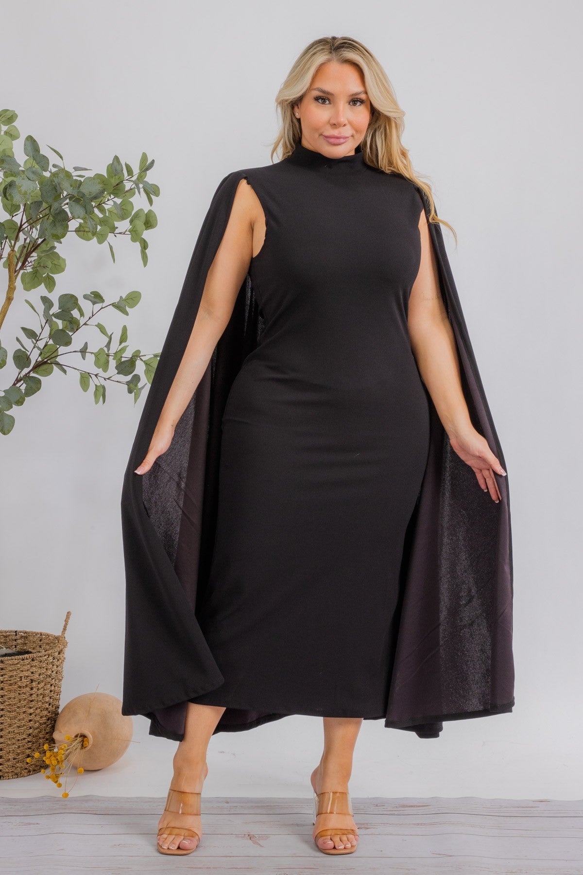 The Stella Cape  Midi Dress | Black