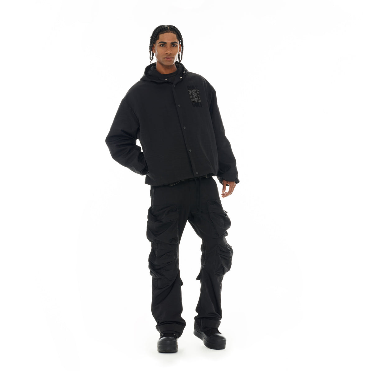 Oversized Coaches Jacket in Black Nylon